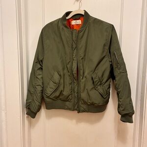 Kids Olive Green Bomber Jacket with Orange Lining